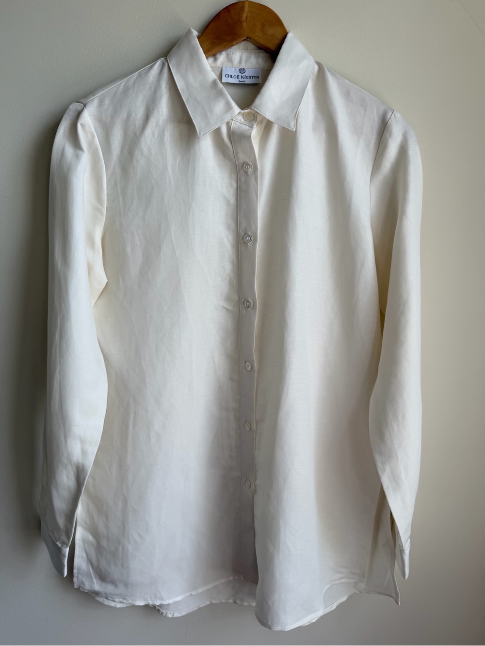 Chloe Kristyn Linen Cotton Tencel Split Hem Roll Sleeve Button Down Shirt S